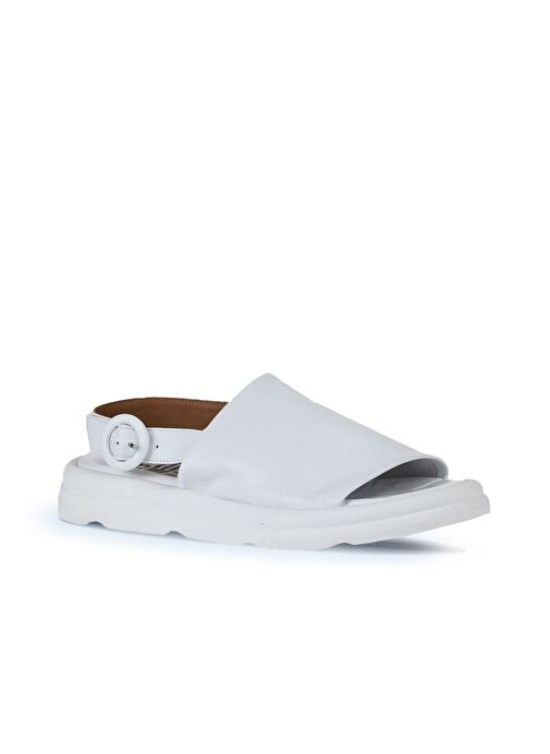 Bueno Shoes Beyaz Deri Kadın Dolgu Topuklu Sandalet 01wy9410 - Görsel 4