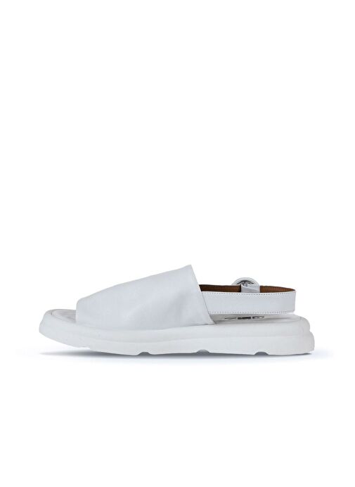 Bueno Shoes Beyaz Deri Kadın Dolgu Topuklu Sandalet 01wy9410 - Görsel 5