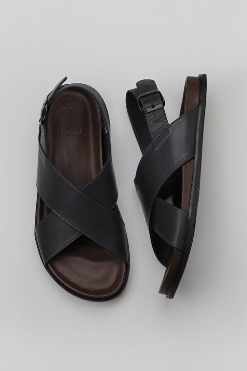 Bueno Shoes Gri Koyu Deri Erkek Sandalet 11s23261 - Görsel 2