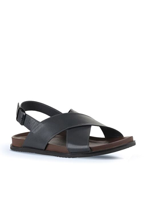 Bueno Shoes Gri Koyu Deri Erkek Sandalet 11s23261 - Görsel 4