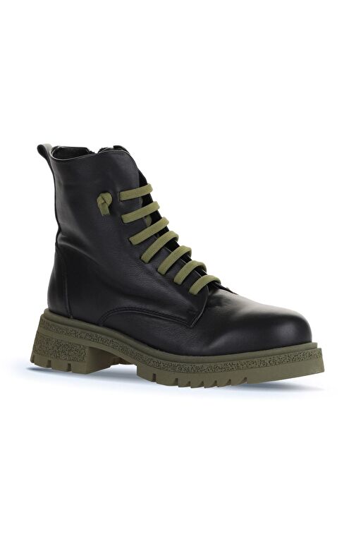 Bueno Shoes Siyah Haki Deri Kadın Topuklu Bot 01wz1420 - Görsel 3
