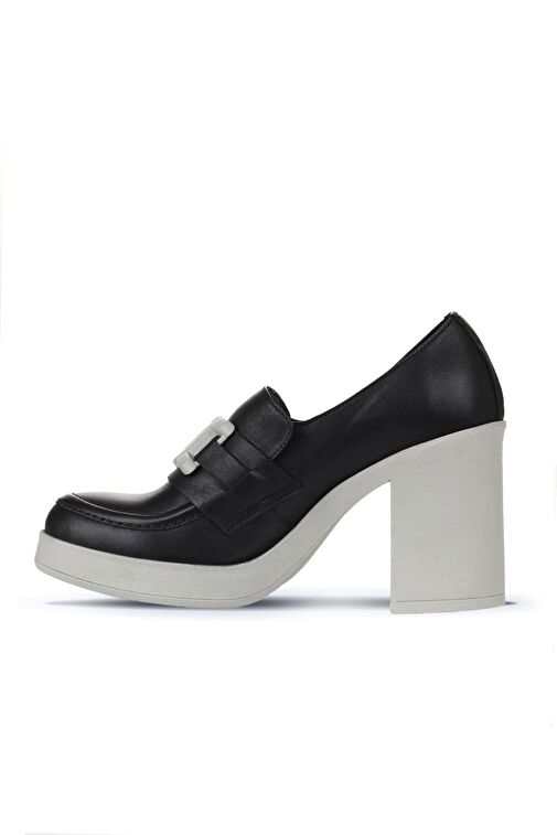 Bueno Shoes Siyah Gri Deri Kadın Topuklu Ayakkabı 01wz3201 - Görsel 4