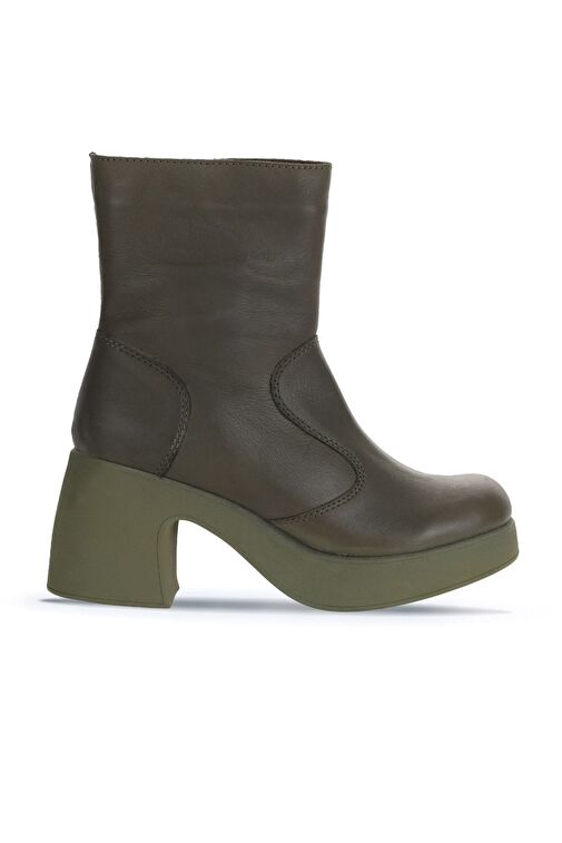 Bueno Shoes Haki Deri Kadın Topuklu Bot 01wz7000 - Görsel 2