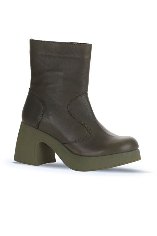 Bueno Shoes Haki Deri Kadın Topuklu Bot 01wz7000 - Görsel 3