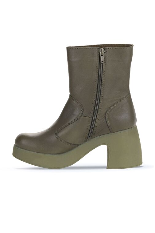 Bueno Shoes Haki Deri Kadın Topuklu Bot 01wz7000 - Görsel 4