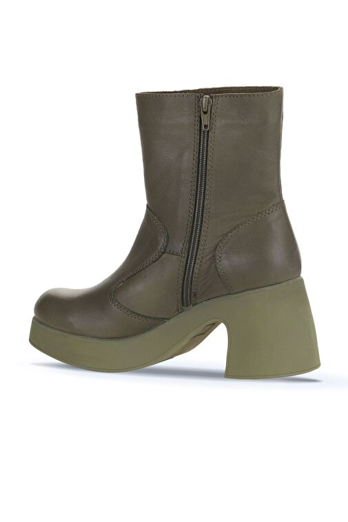 Bueno Shoes Haki Deri Kadın Topuklu Bot 01wz7000 - Görsel 5