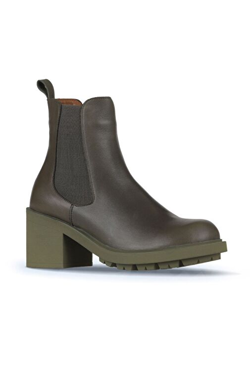 Bueno Shoes Haki Deri Kadın Topuklu Bot 01wz7902 - Görsel 4
