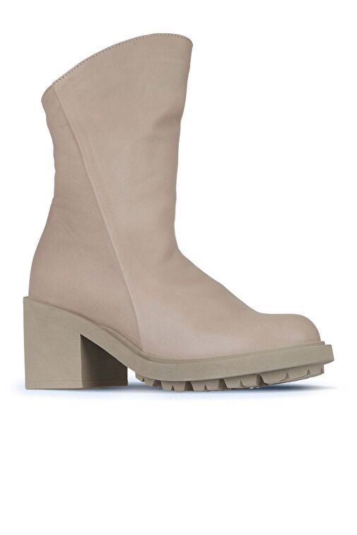 Bueno Shoes Vizon Açık Deri Kadın Topuklu Bot 01wz7905 - Görsel 4