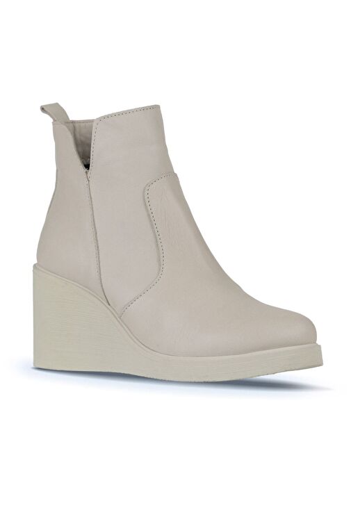 Bueno Shoes Bej Deri Kadın Dolgu Topuklu Bot 01wz8301 - Görsel 3