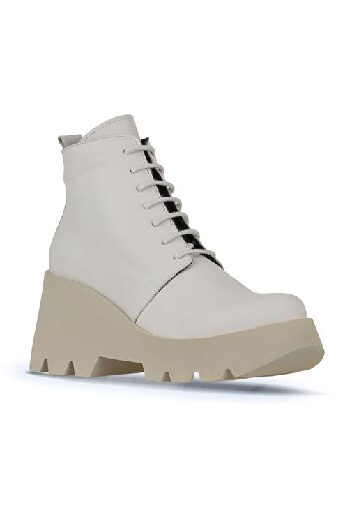 Bueno Shoes Bej Deri Kadın Dolgu Topuklu Bot 01wz8402 - Görsel 3