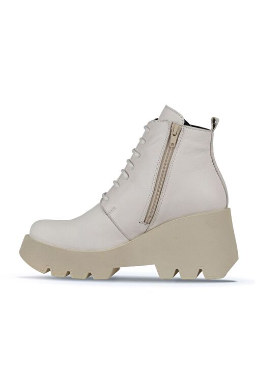 Bueno Shoes Bej Deri Kadın Dolgu Topuklu Bot 01wz8402 - Görsel 4