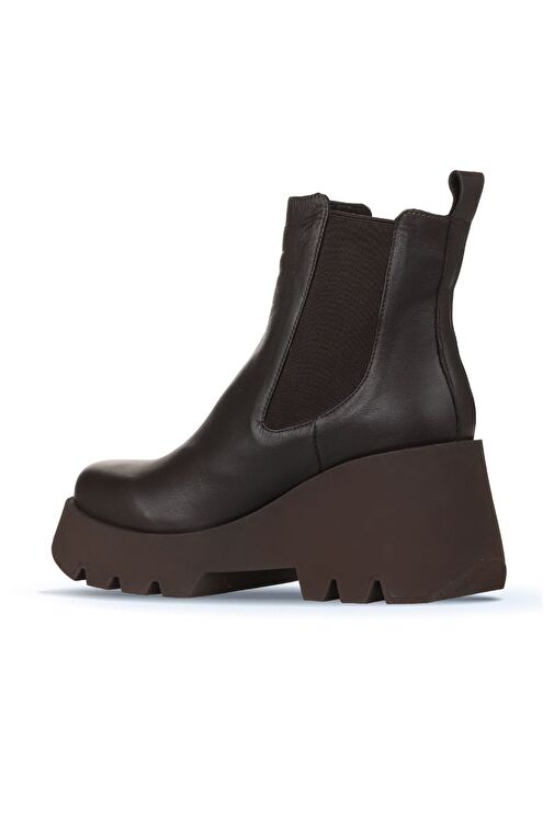 Bueno Shoes Kahverengi Deri Kadın Dolgu Topuklu Bot 01wz8403 - Görsel 5