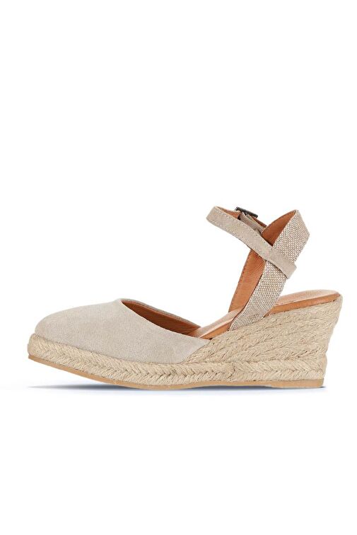 Bueno Shoes Bej Süet Kadın Dolgu Topuklu Sandalet 14ws7205 - Görsel 4