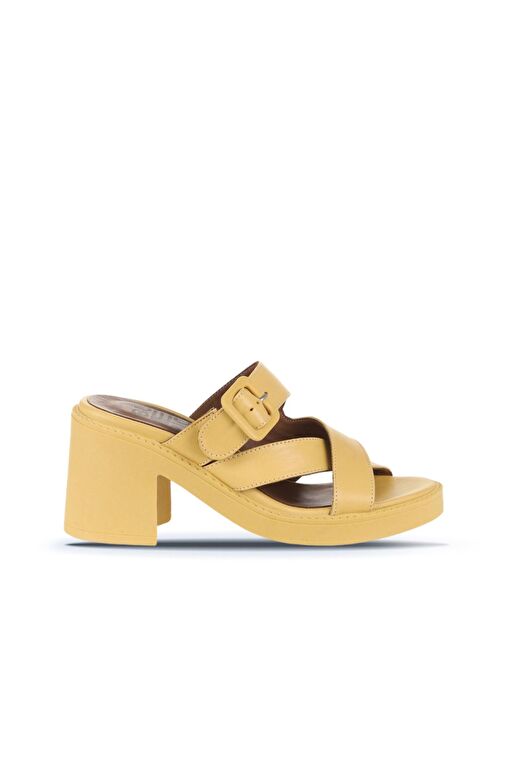 Bueno Shoes Sarı Deri Kadın Topuklu Terlik 01wa1701 - Görsel 2