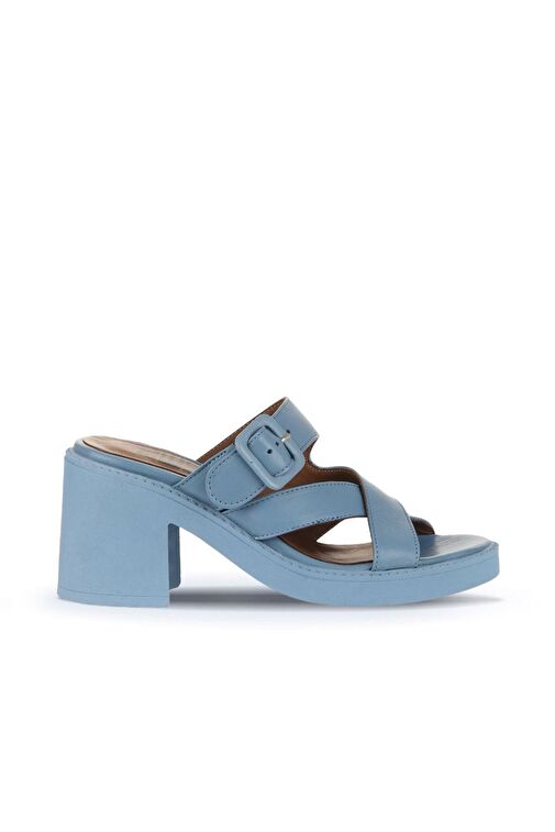 Bueno Shoes Mavi Deri Kadın Topuklu Terlik 01wa1701 - Görsel 2