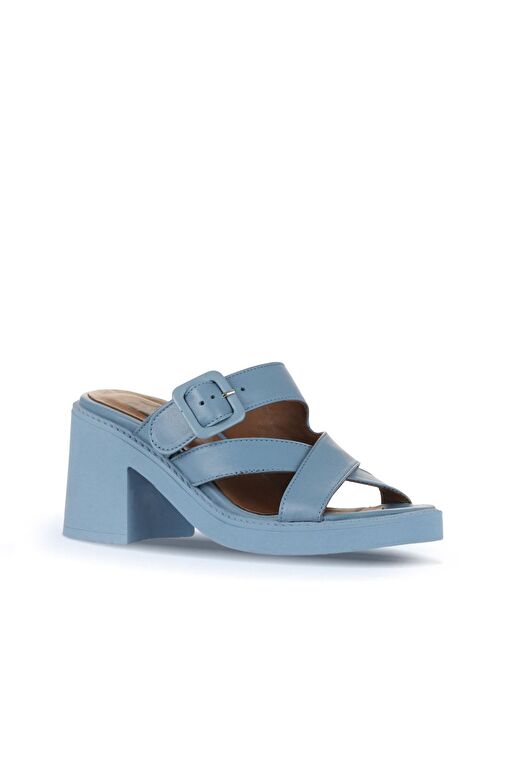 Bueno Shoes Mavi Deri Kadın Topuklu Terlik 01wa1701 - Görsel 3