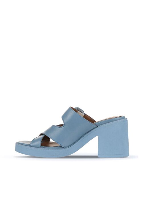 Bueno Shoes Mavi Deri Kadın Topuklu Terlik 01wa1701 - Görsel 4