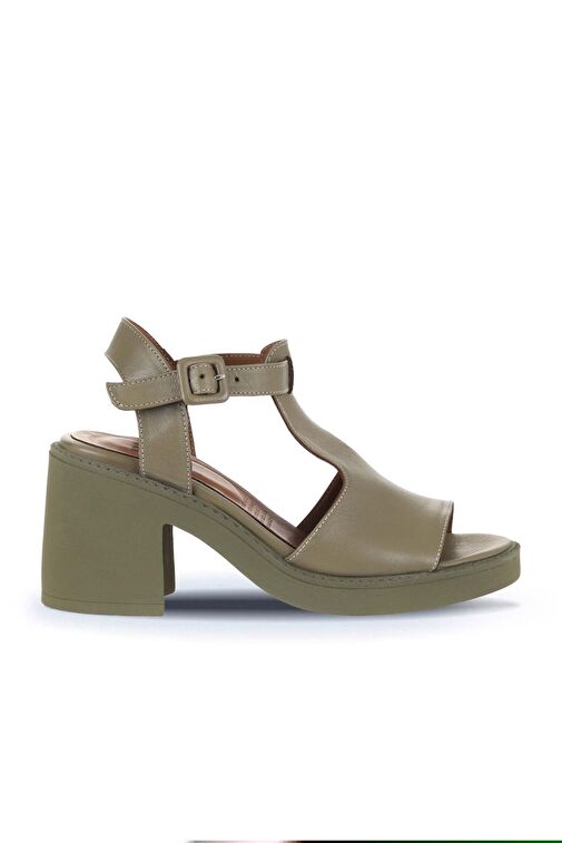 Bueno Shoes Haki Deri Kadın Topuklu Sandalet 01wa1702 - Görsel 2