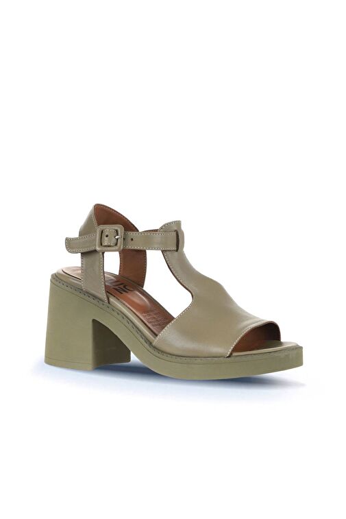 Bueno Shoes Haki Deri Kadın Topuklu Sandalet 01wa1702 - Görsel 3