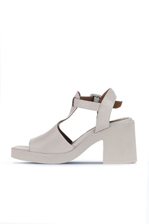 Bueno Shoes Gri Deri Kadın Topuklu Sandalet 01wa1702 - Görsel 4