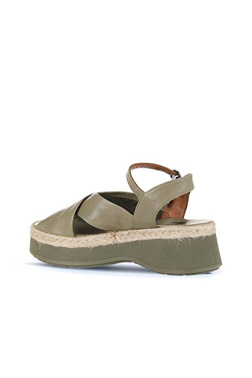Bueno Shoes Haki Deri Kadın Dolgu Topuklu Sandalet 01wy8205 - Görsel 5