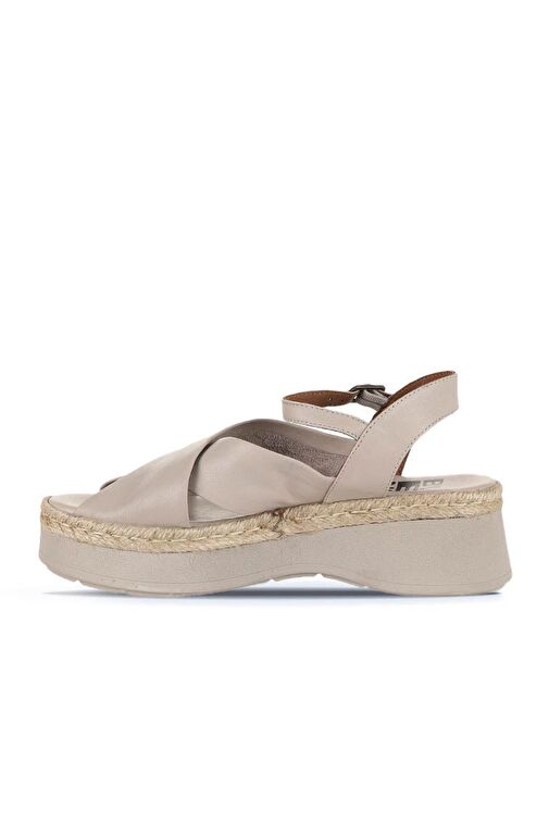 Bueno Shoes Gri Deri Kadın Dolgu Topuklu Sandalet 01wy8205 - Görsel 4