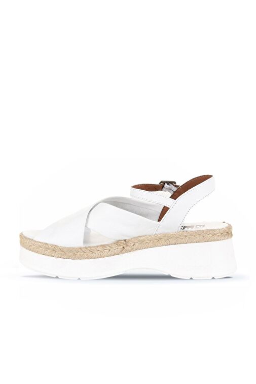 Bueno Shoes Beyaz Deri Kadın Dolgu Topuklu Sandalet 01wy8205 - Görsel 10
