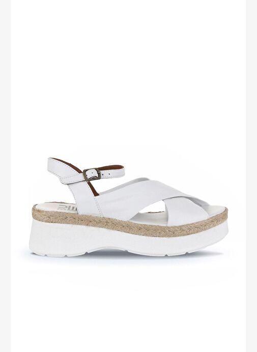 Bueno Shoes Beyaz Deri Kadın Dolgu Topuklu Sandalet 01wy8205 - Görsel 2