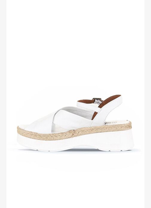 Bueno Shoes Beyaz Deri Kadın Dolgu Topuklu Sandalet 01wy8205 - Görsel 6