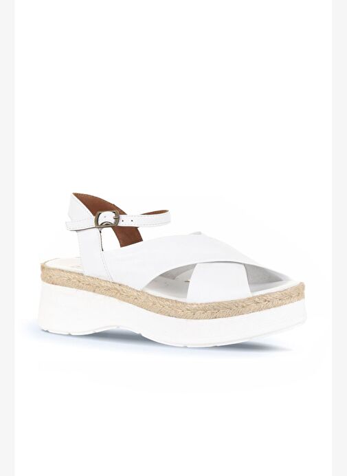 Bueno Shoes Beyaz Deri Kadın Dolgu Topuklu Sandalet 01wy8205 - Görsel 5