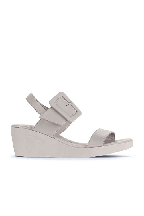 Bueno Shoes Gri Deri Kadın Dolgu Topuklu Sandalet 01wa0400 - Görsel 2