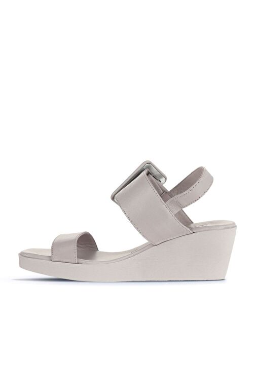 Bueno Shoes Gri Deri Kadın Dolgu Topuklu Sandalet 01wa0400 - Görsel 4