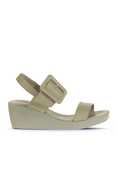 Bueno Shoes Haki Deri Kadın Dolgu Topuklu Sandalet 01wa0400 - Görsel 2