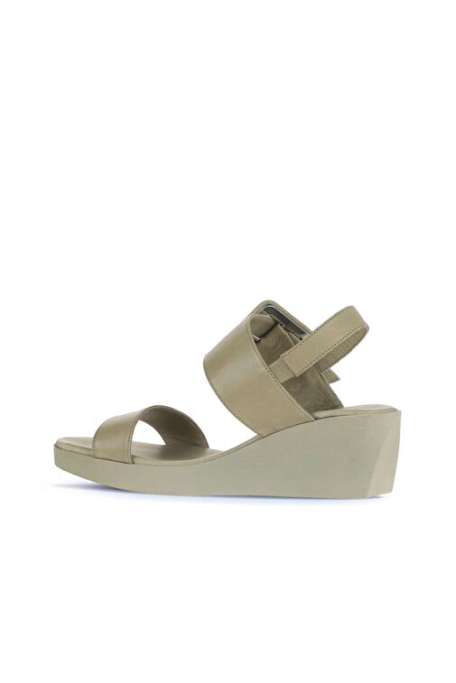 Bueno Shoes Haki Deri Kadın Dolgu Topuklu Sandalet 01wa0400 - Görsel 5