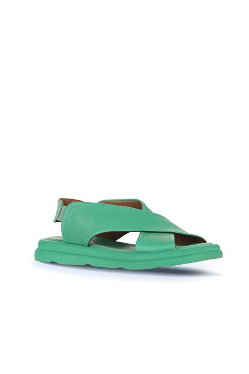 Bueno Shoes Yeşil Koyu Deri Kadın Düz Sandalet 01wa2603 - Görsel 3
