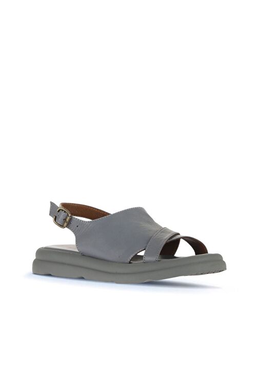 Bueno Shoes Gri Deri Kadın Dolgu Topuklu Sandalet 01wa2605 - Görsel 3
