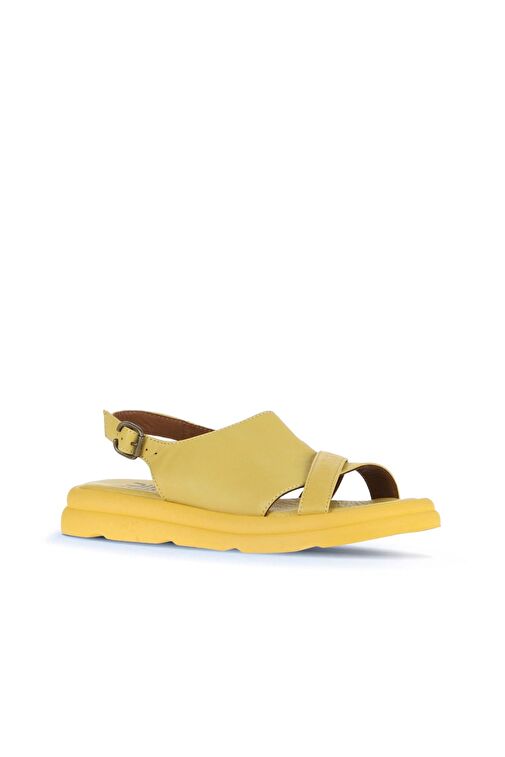 Bueno Shoes Sarı Deri Kadın Dolgu Topuklu Sandalet 01wa2605 - Görsel 3