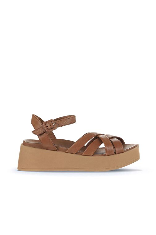 Bueno Shoes Kahverengi Deri Kadın Dolgu Topuklu Sandalet 01wa4301 - Görsel 2