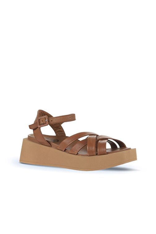 Bueno Shoes Kahverengi Deri Kadın Dolgu Topuklu Sandalet 01wa4301 - Görsel 3