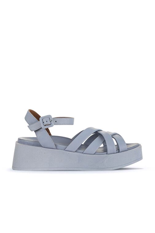 Bueno Shoes Mavi Deri Kadın Dolgu Topuklu Sandalet 01wa4301 - Görsel 2