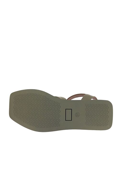 Bueno Shoes Haki Deri Kadın Dolgu Topuklu Sandalet 01wa4301 - Görsel 6