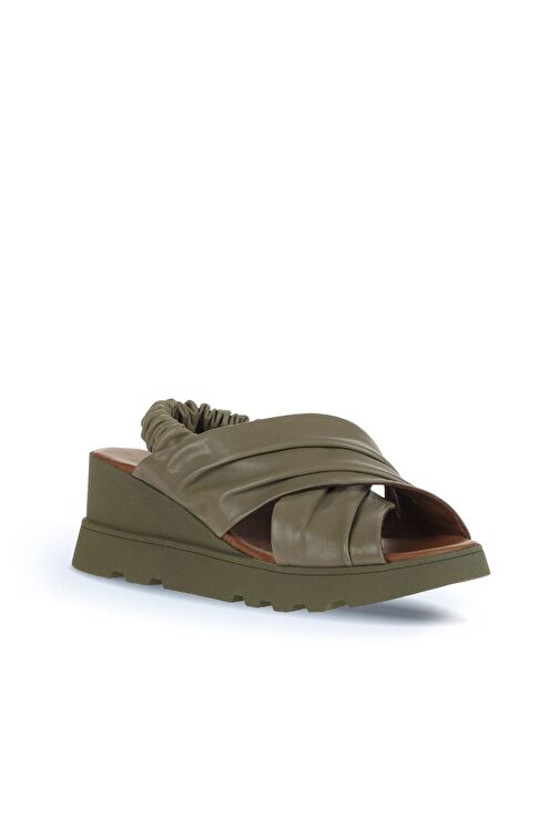 Bueno Shoes Haki Deri Kadın Dolgu Topuklu Sandalet 01wa0508 - Görsel 3