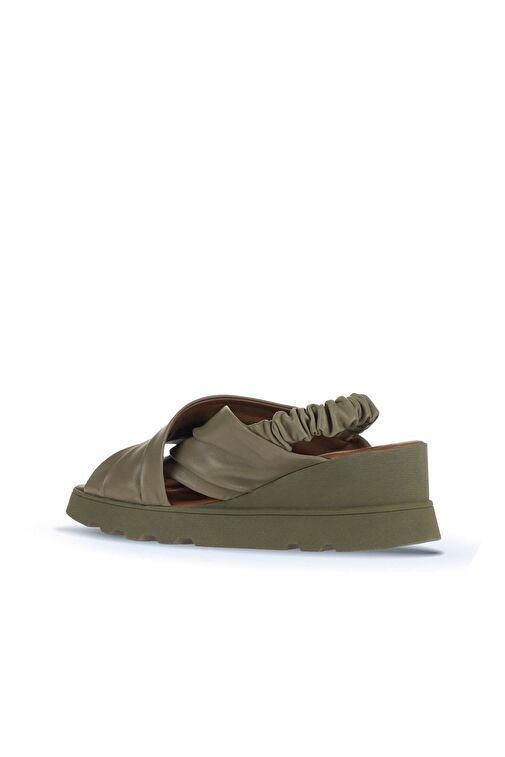 Bueno Shoes Haki Deri Kadın Dolgu Topuklu Sandalet 01wa0508 - Görsel 5