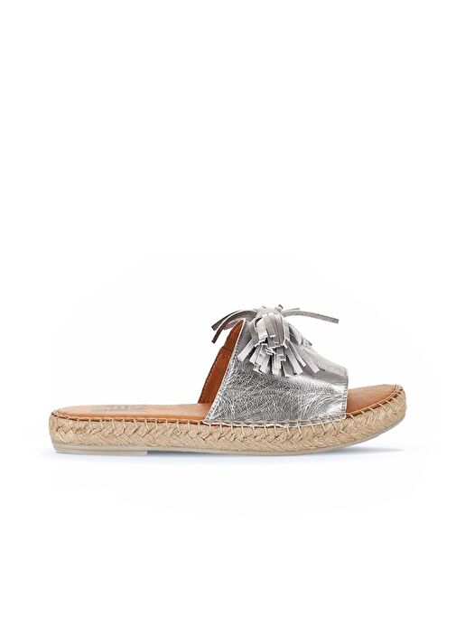 Bueno Shoes Gümüş Parlak Deri Kadın Espadril Terlik 01wn3000 - Görsel 2