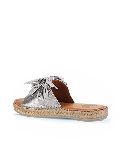 Bueno Shoes Gümüş Parlak Deri Kadın Espadril Terlik 01wn3000 - Görsel 5