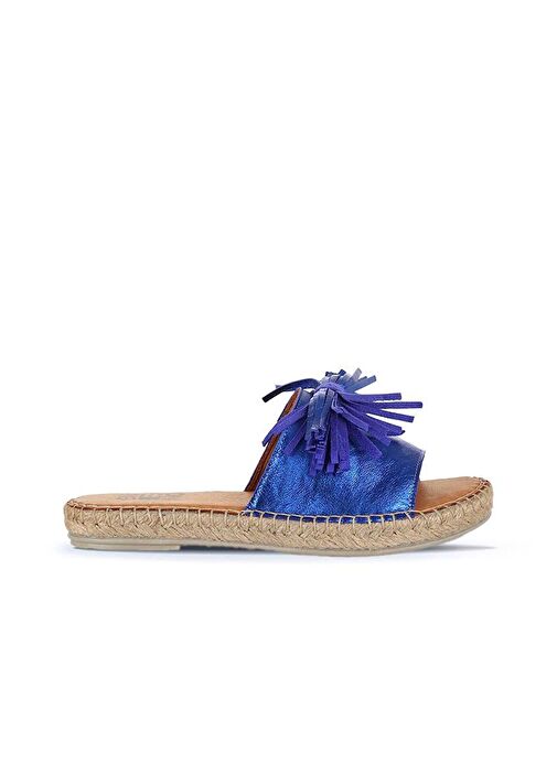Bueno Shoes Mavi Parlak Deri Kadın Espadril Terlik 01wn3000 - Görsel 2