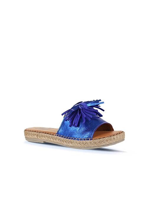 Bueno Shoes Mavi Parlak Deri Kadın Espadril Terlik 01wn3000 - Görsel 3