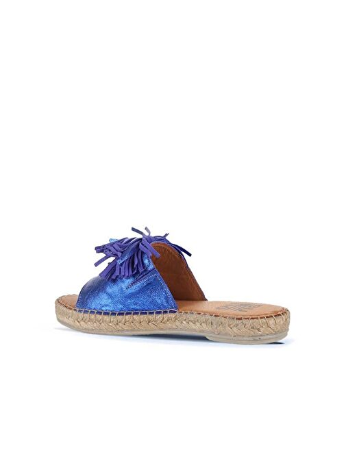 Bueno Shoes Mavi Parlak Deri Kadın Espadril Terlik 01wn3000 - Görsel 5