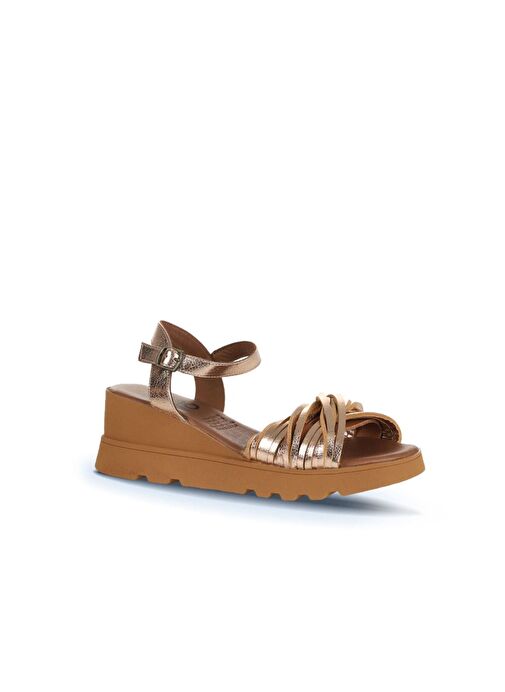 Bueno Shoes Altın Açık Parlak Deri Kadın Dolgu Topuklu Sandalet 01wy8609 - Görsel 3