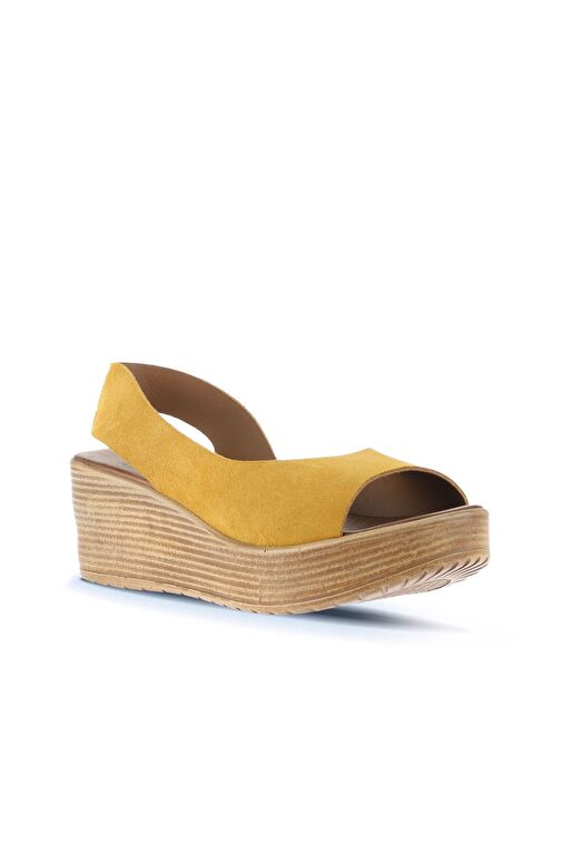 Bueno Shoes Sarı Alf Süet Kadın Dolgu Topuklu Sandalet 01wa4702 - Görsel 3